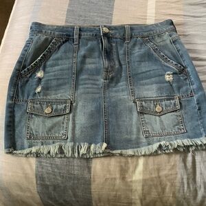 SO Distressed Blue Mini Skirt with Pockets